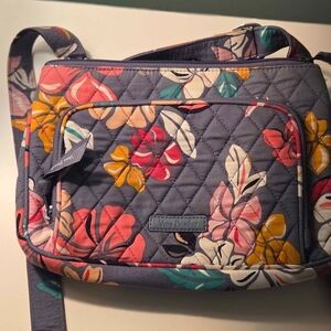 Vera Bradley Quilted Crossbody Bag - Floral Gray and Pink